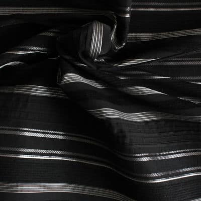 Stof in polyamide, katoen en elasthanne zwart met zilverkleurige lijnen