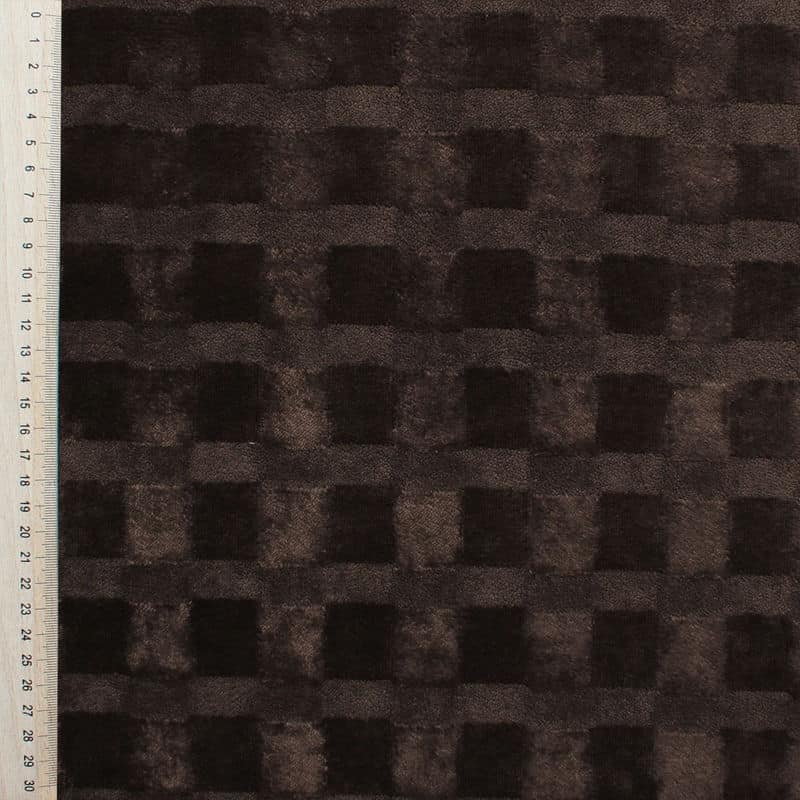 Velvet fabric with checkboard frame - chocolate brown shades