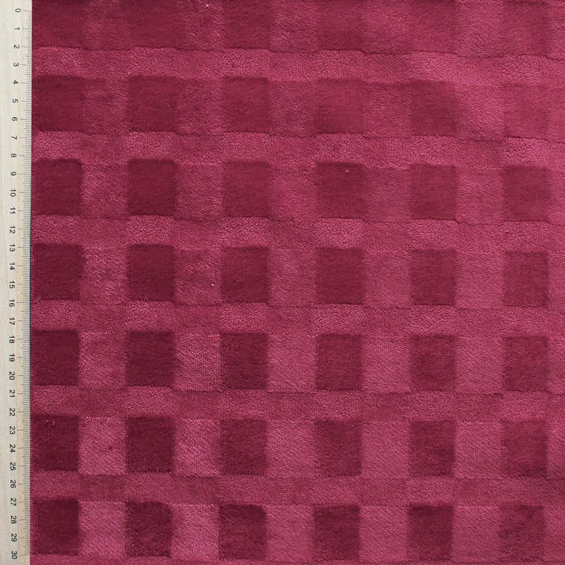 Velvet fabric with checkboard frame - raspberry shades