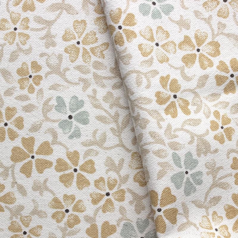 Tissu en coton imprimé petites fleurs jaune et vertes
