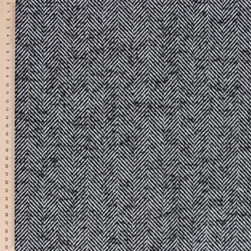 Grey wool and polyamide fabric with white chevrons