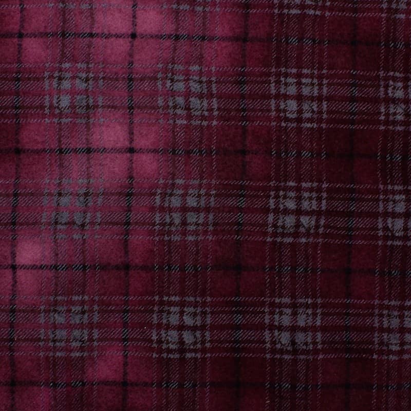 WOOL FABRIC WITH PLUM, GREY AND BLACK CHECKERED DESIGN
