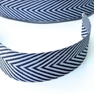 Ribbon with navy blue and white herringbone pattern