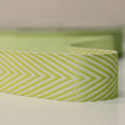 Ribbon with green and white herringbone pattern