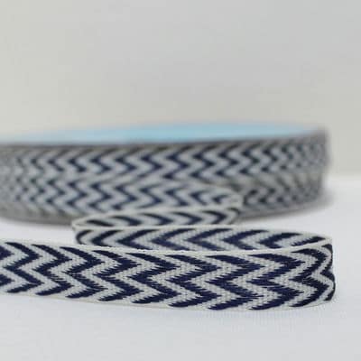 Ribbon with navy blue and white herringbone pattern