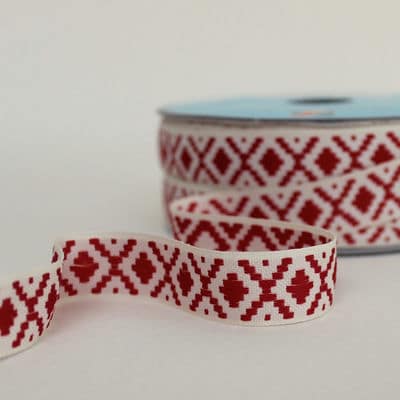 Ribbon with red and cream herringbone pattern