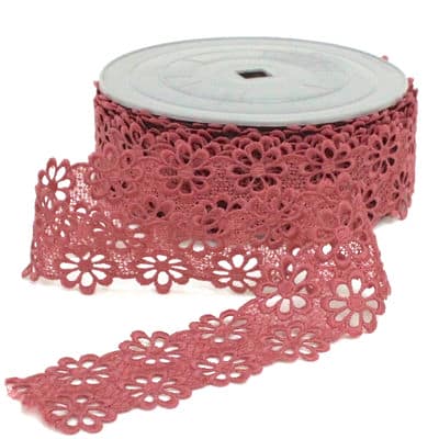 Embossed lace fabric dark pink