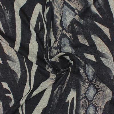 Tissu vestimentaire en maille au motif peau de serpent noir et gris