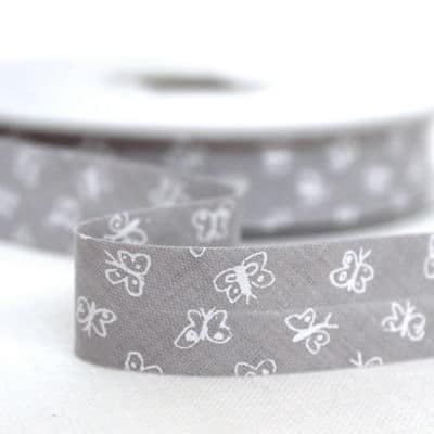 Grey bias tape with white butterfly print