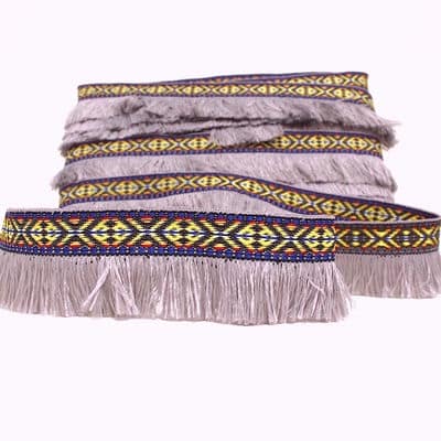 Inka ribbon with grey/purple fringes