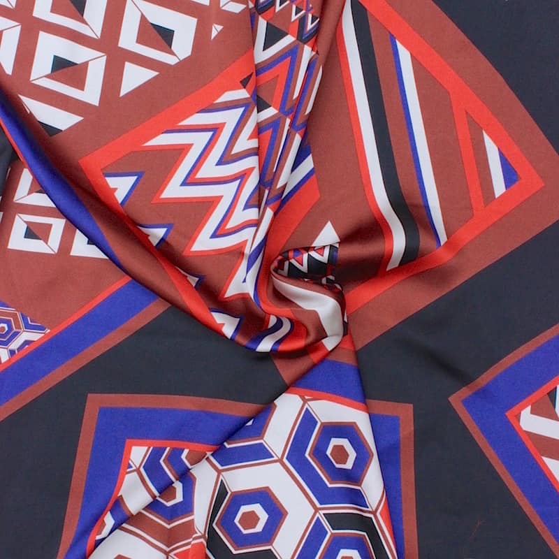 Satin en polyester motif géométrique vintage