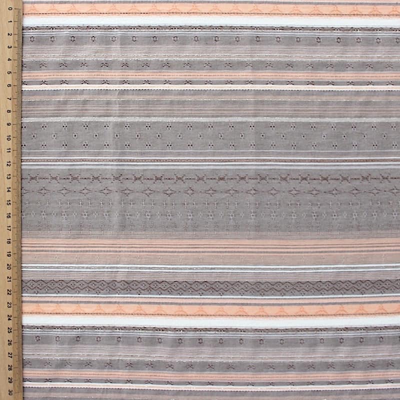 Embroidered striped fabric with patterns - beige