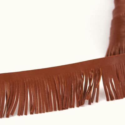 Braid simili leather with fringes cognac