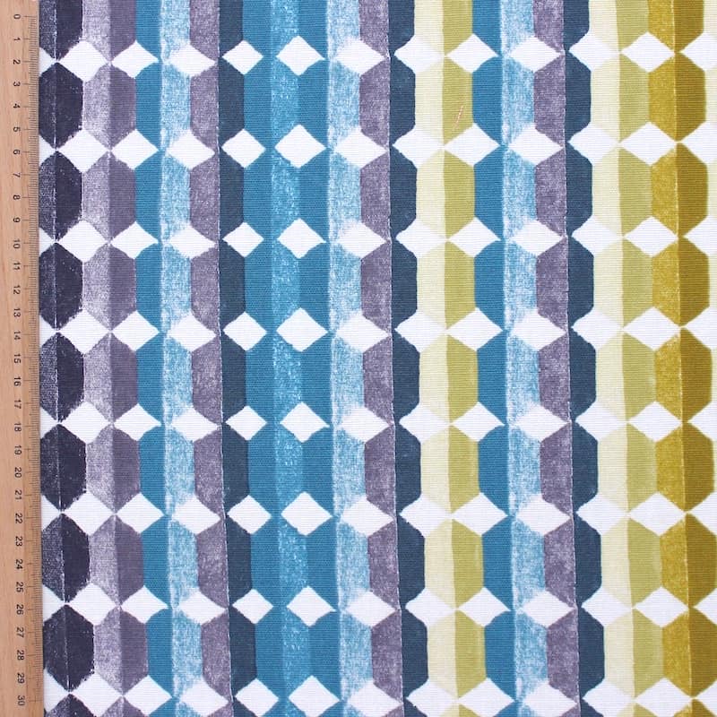 Tissu d'ameublement à motif géométrique multicolore