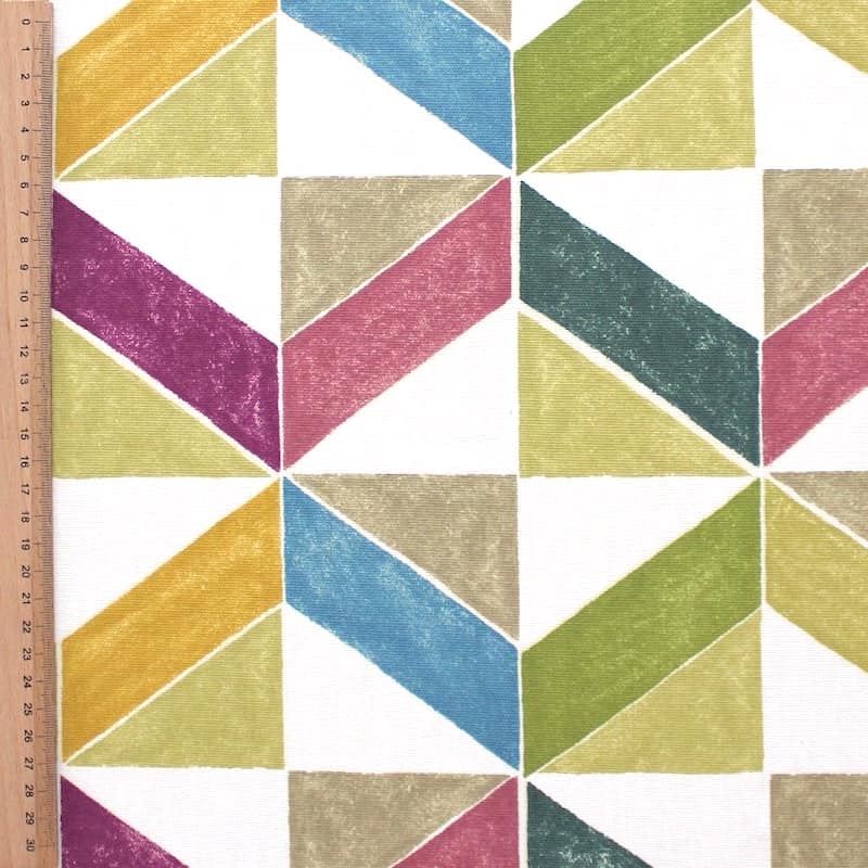 Tissu d'ameublement à motif géométrique multicolore