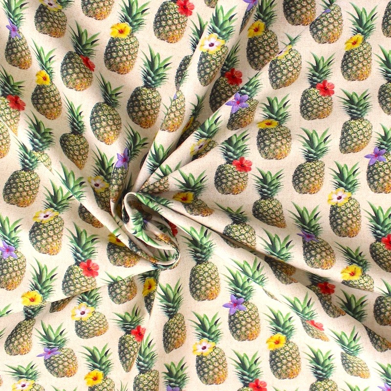 Katoen popeline bedrukt ananassen
