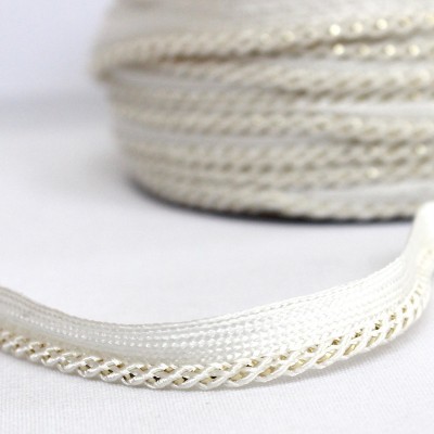 White piping cord braided with gold-coloured thread