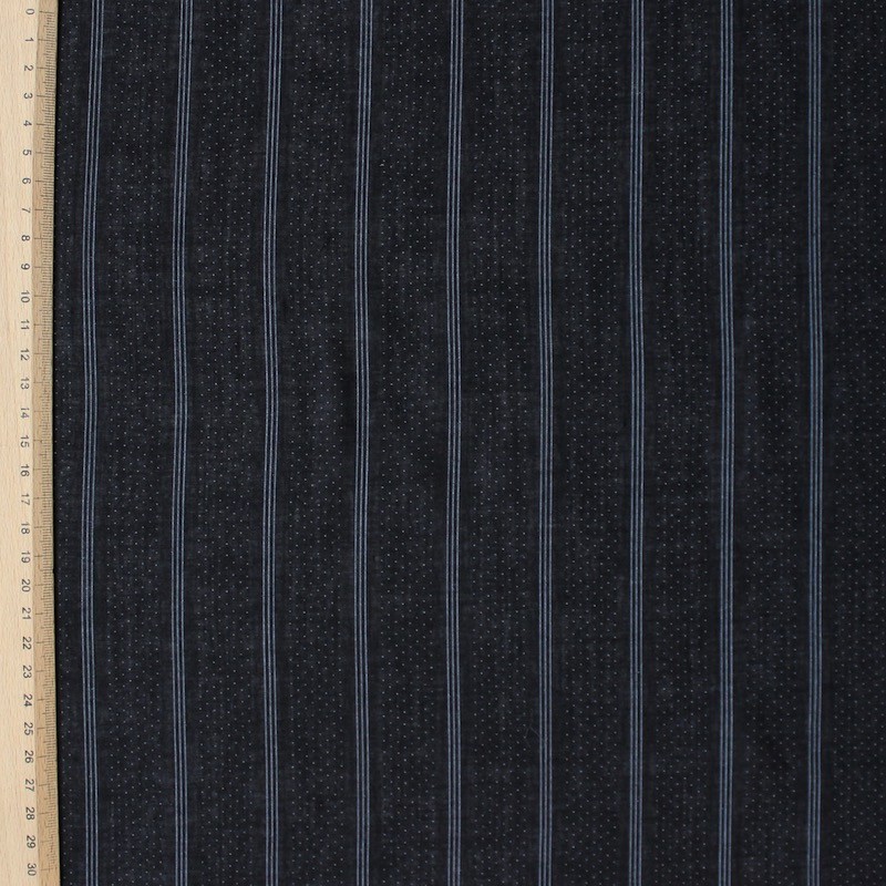 Doublure coton polyester noire à rayures et petits points