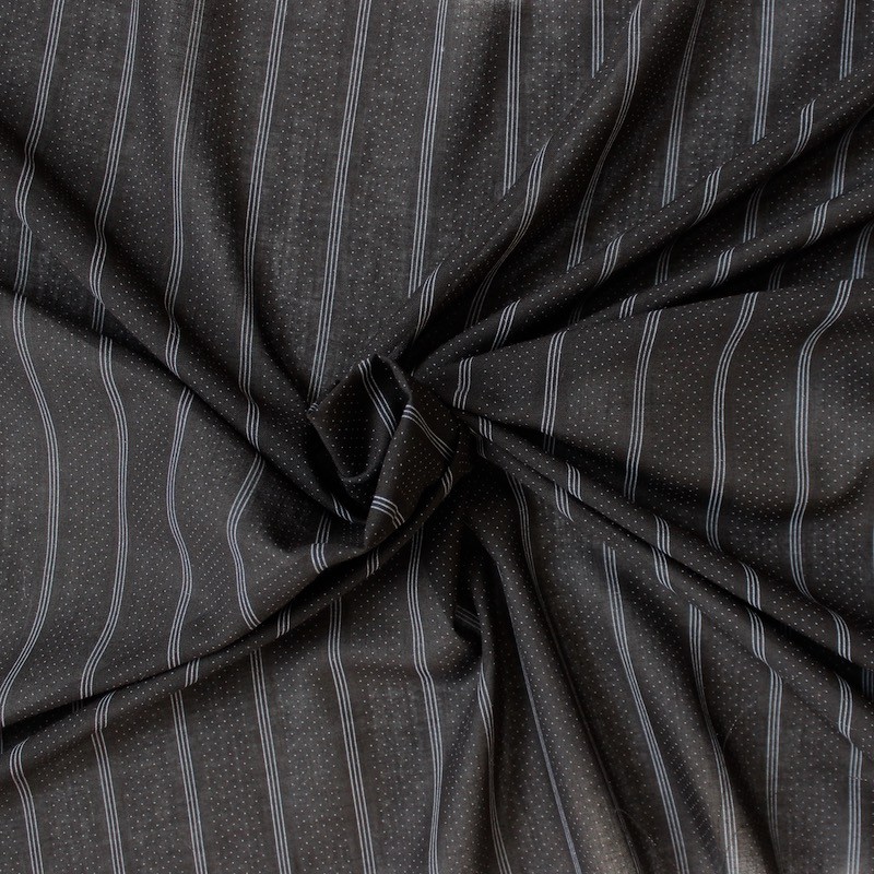Doublure coton polyester noire à rayures et petits points