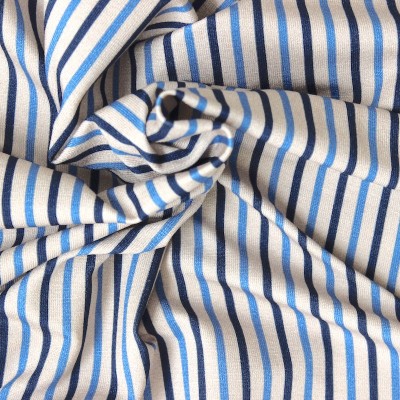 Tissu jersey à rayure fines bleues et beiges