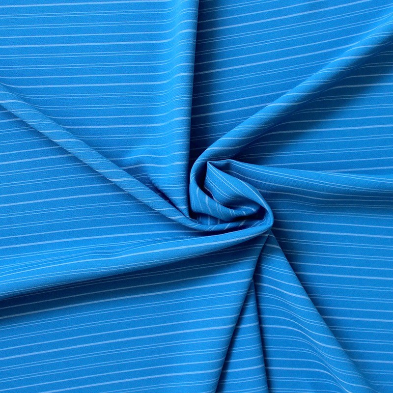 Tissu en polyester bleu turquoise à rayures blanches