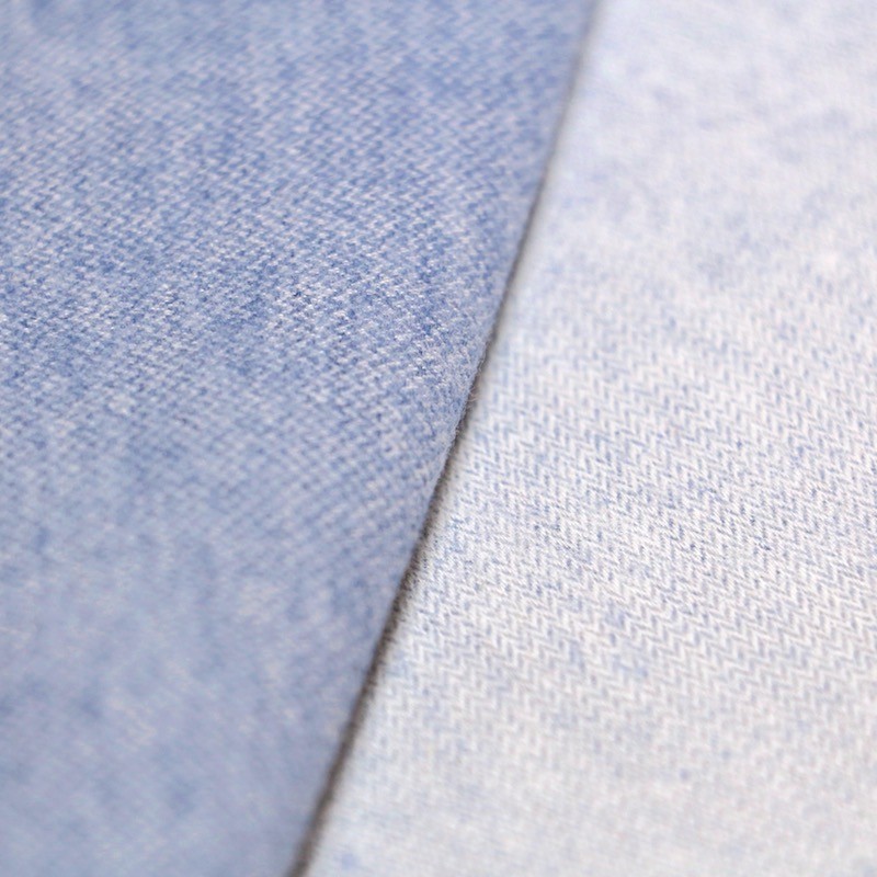 Brushed cotton fabric with herringbone pattern - grey-blue