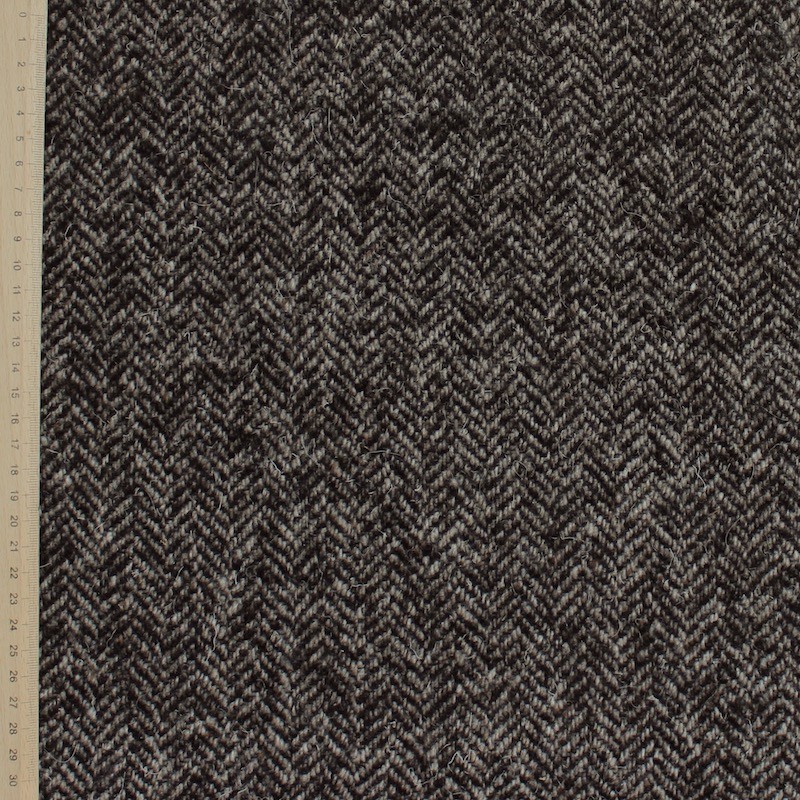 Woolen fabric with herringbone in brown and black