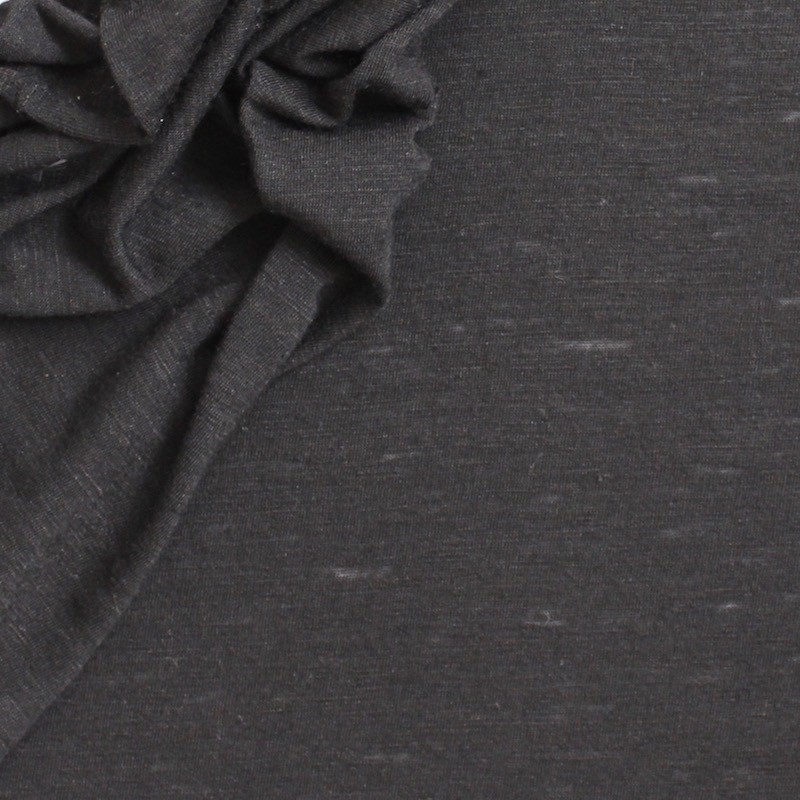 Tissu en jersey  en lin, modal et polyamide uni noir