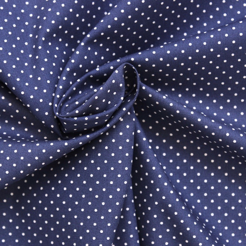 Cotton fabric with dots - blue background
