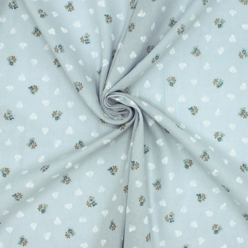 Crumpled veil in cotton and viscose with flowers - white, blue & beige 