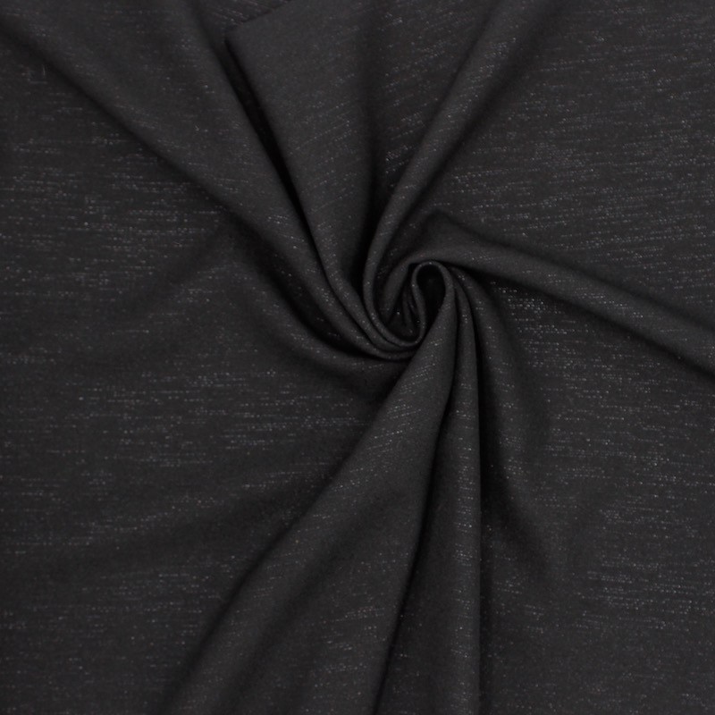 Tissu  noir en laine,  polyester et lurex
