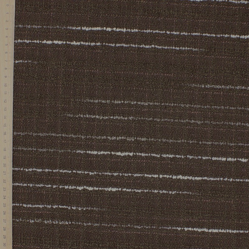 Tissu en coton et viscose brun à rayures