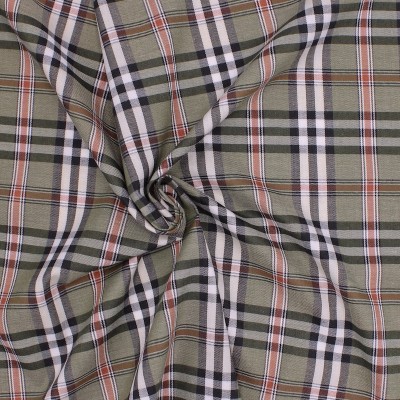 Checkered cotton fabric - khaki background 