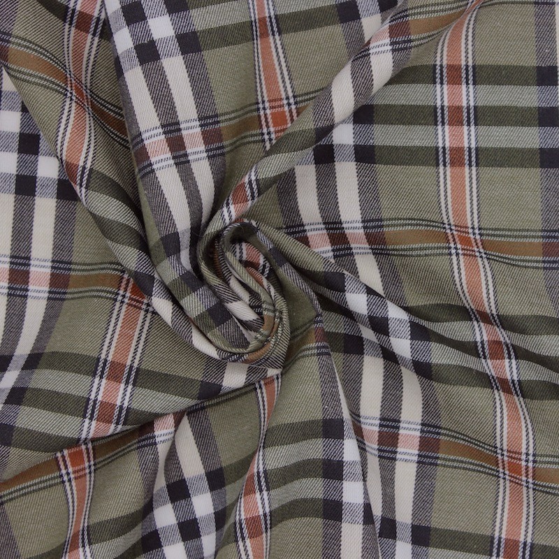 Checkered cotton fabric - khaki background 