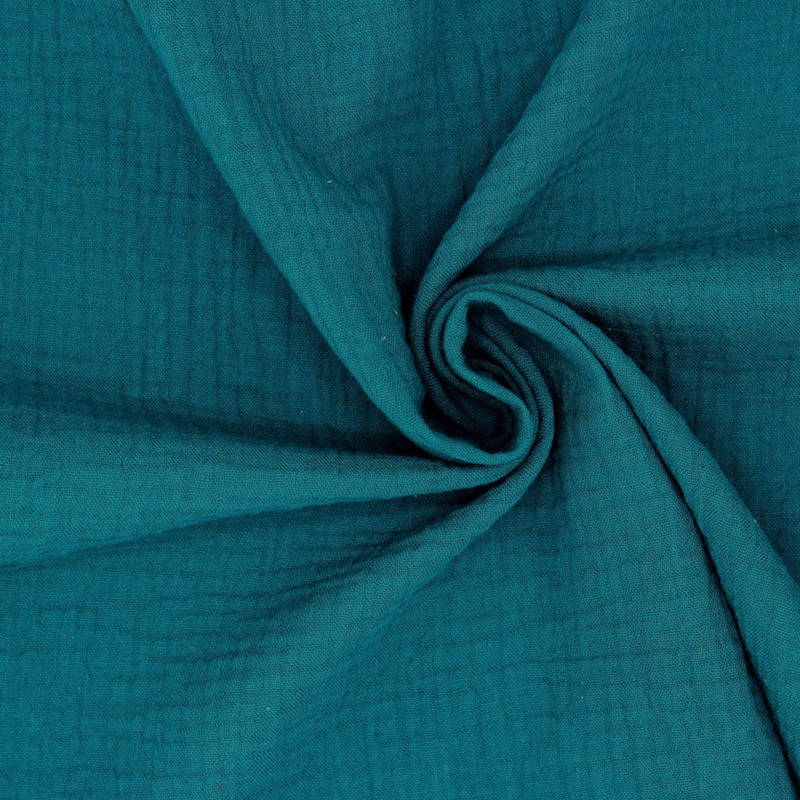 Tissu double gaze de coton vert paon