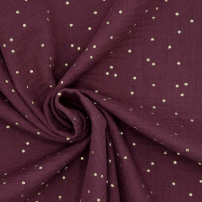 Tissu double gaze de coton purple à pois dorés