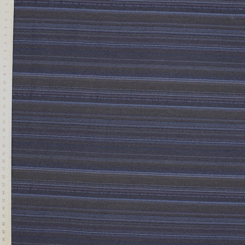 Rekbare stof met strepen -  kastanjebruin en blauw 