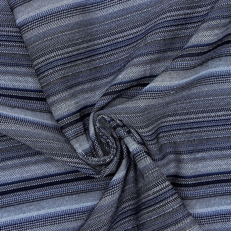 Rekbare stof met strepen -  grijs en blauw