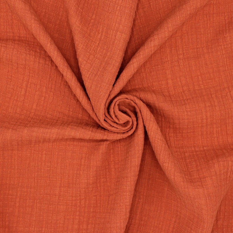 Double cotton gauze with linen effect - brick-color