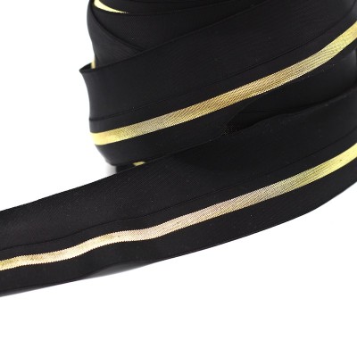 Zwarte elastisch biaisband met gouden strepen