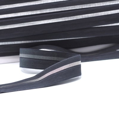 Grijze elastisch biaisband met zilveren streep