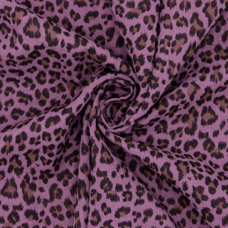 Double Cotton gauze with leopard prints - plum