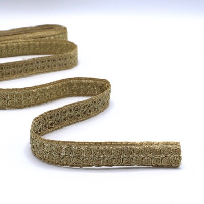 Embroided braid trim with golden glitters 