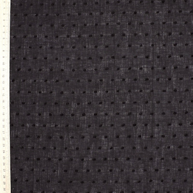 Cotton with embroided spots - black