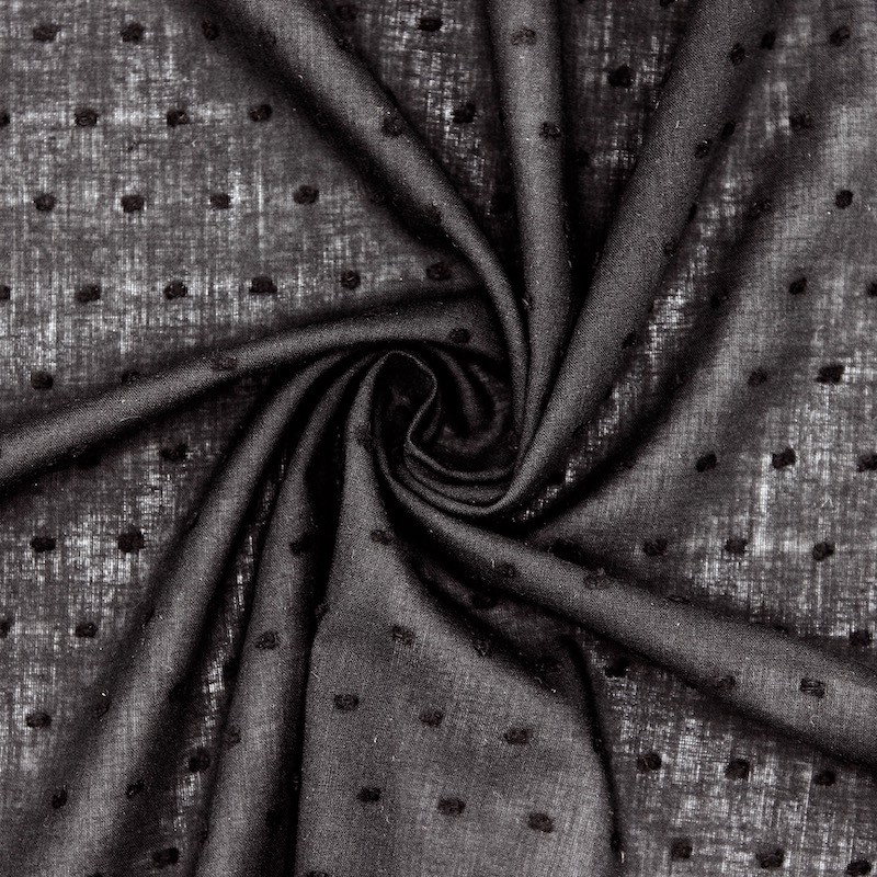 Tissu coton noir à plumetis