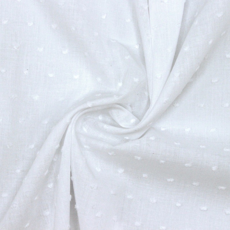 Tissu coton blanc à plumetis