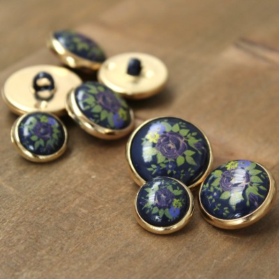 Button with metal aspect - gold and prussian blue 
