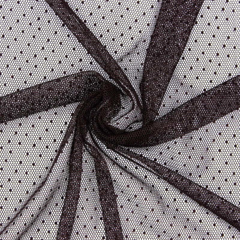 Mesh fabric with embroided spots - brown 
