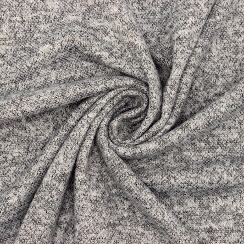 Gebreide stof in polyester - gespikkeld grijs