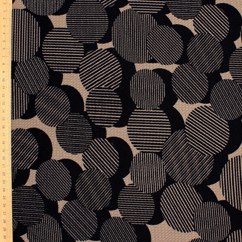 Knit jacquard fabric - black and beige
